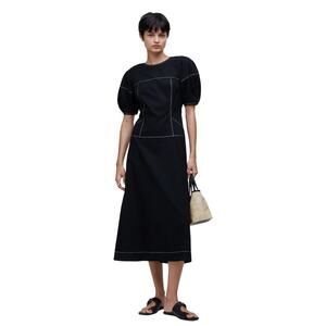 Madewell Puff-Sleeve Drop-Waist Midi Dress NQ890 Size 8 Retailed $128